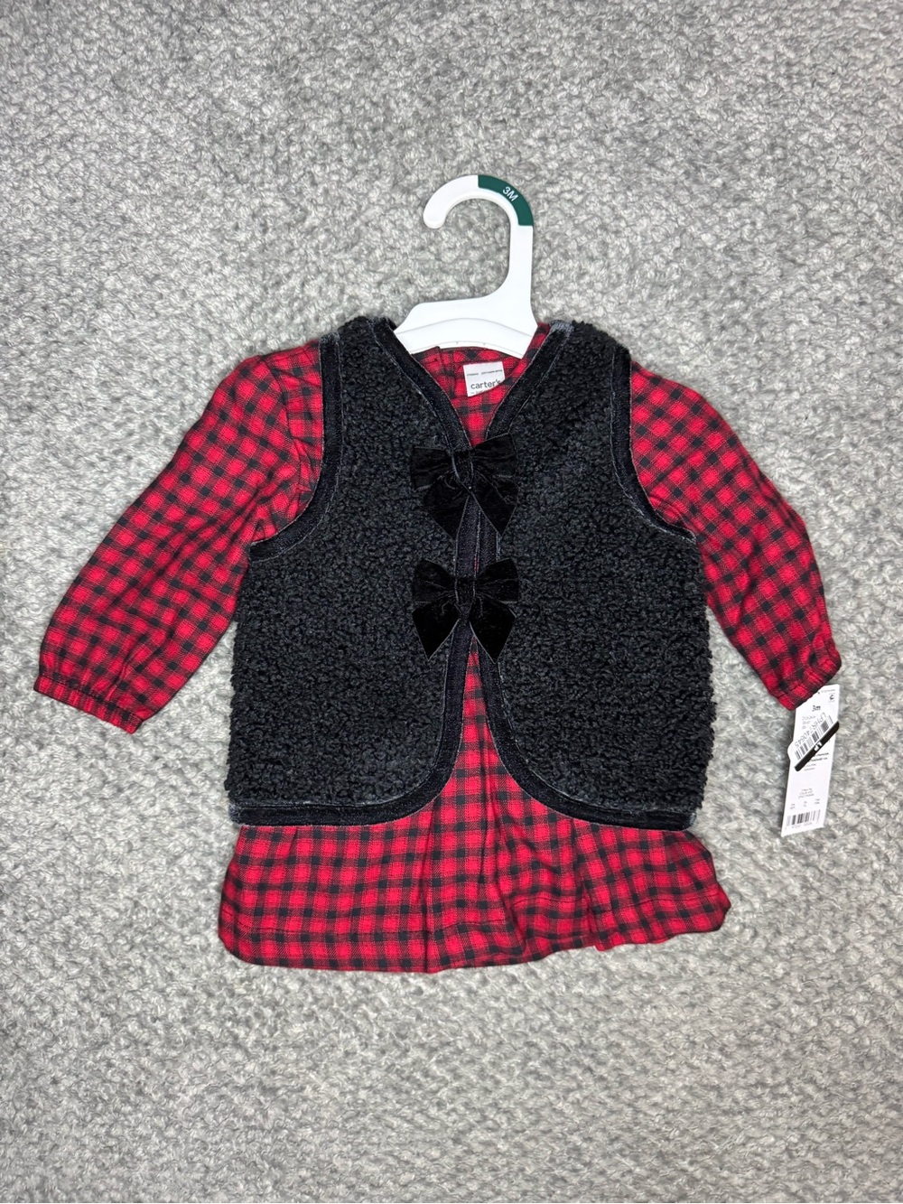 Carter’s Baby Girls 3pc Dress, Vest, & Diaper Cover Outfit - Red/Black 3M NWT